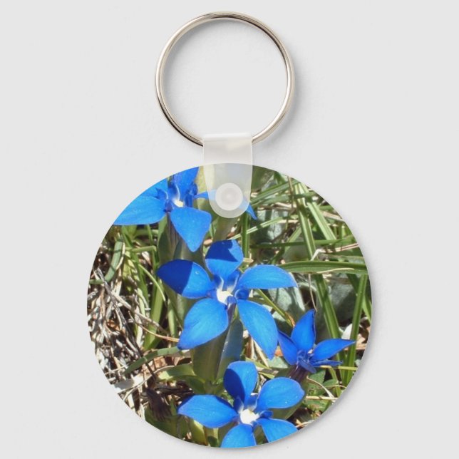 Llavero Keychain de flores gentianas azules (Anverso)