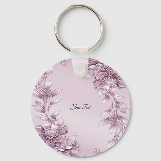 Llavero Keychain De Foliage Floral Rosa (Anverso)