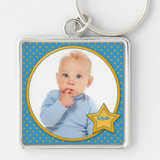 Llavero Keychain de fotos de puntos de polka azul y amaril