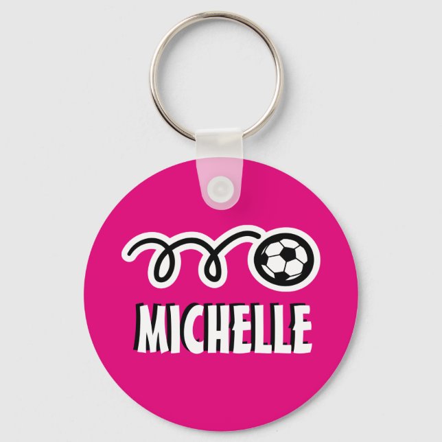 Llavero Keychain de fútbol rosa personalizado para chicas (Anverso)
