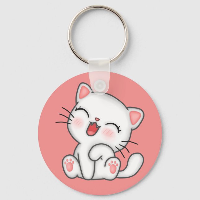 Llavero Keychain de Gato Gato Gatito Blanco (Anverso)