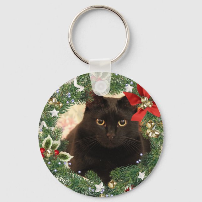 Llavero Keychain de gato negro para navidades (Anverso)