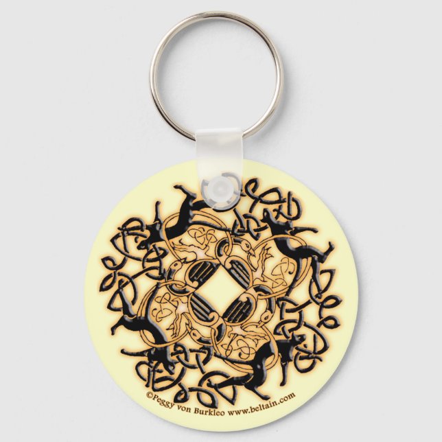 Llavero Keychain de gatos de Knotwork celta, blanco (Anverso)