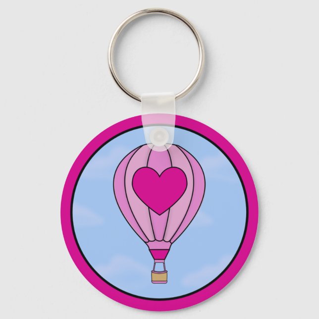 Llavero Keychain de globo de aire caliente del corazón ros (Anverso)