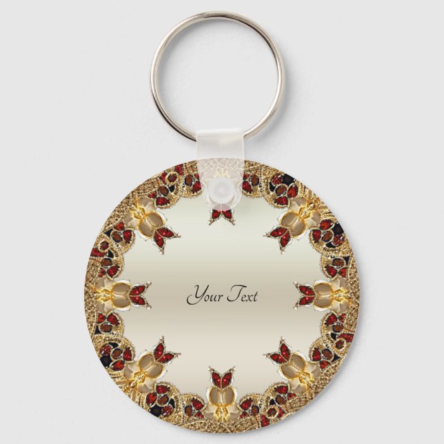 Llavero Keychain de Golden Flowers Red Gemstone (Anverso)