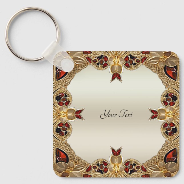 Llavero Keychain de Golden Flowers Red Gemstone (Anverso)