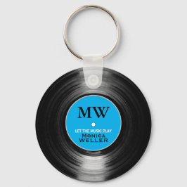 Llavero Keychain de grabación de vinilo de música azul per