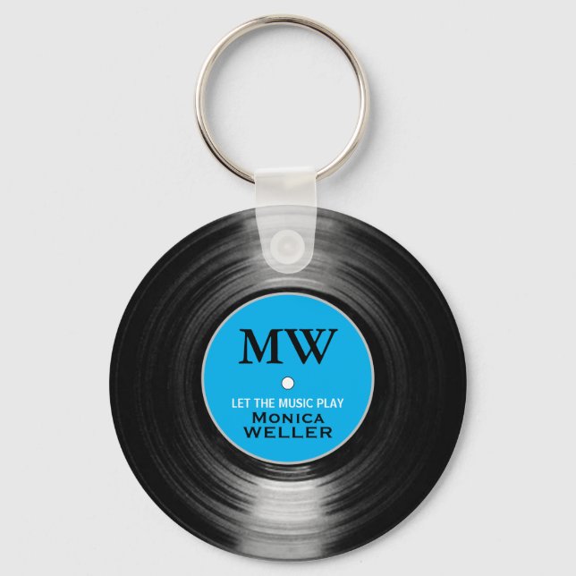 Llavero Keychain de grabación de vinilo de música azul per (Anverso)