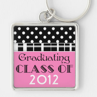 Llavero Keychain de graduación negra, blanca y rosa