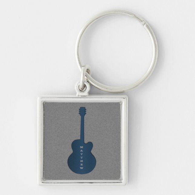 Llavero Keychain de guitarra a rayas, azul oscuro (Frente)