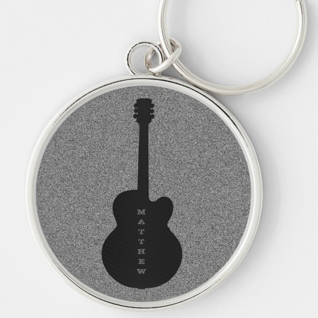Llavero Keychain de guitarra a rayas, negro (Frente)