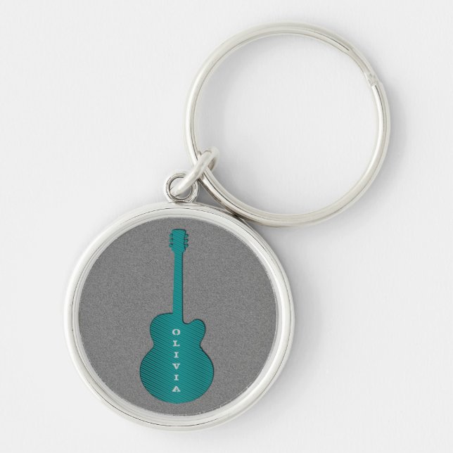 Llavero Keychain de guitarra a rayas, turquesa (Frente)