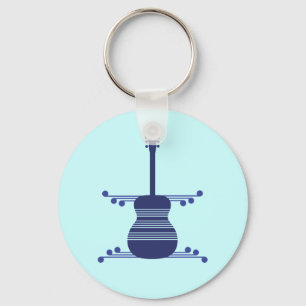 Llavero Keychain de guitarra retro, azul marino