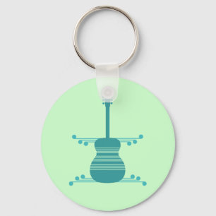 Llavero Keychain de guitarra retro, Verde azulado