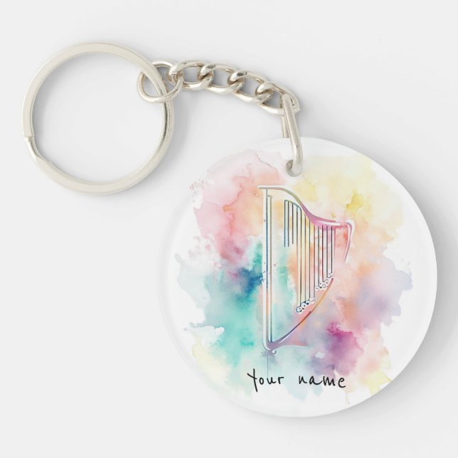 Llavero Keychain de Harp de color de agua personalizado (Frente)