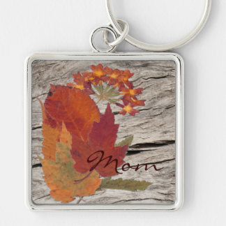 Llavero Keychain de hojas secas de otoño y flores de mamá