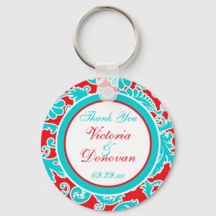 Llavero Keychain de la boda azul rojo blanco Damasco
