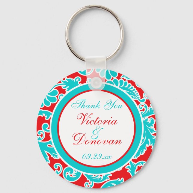 Llavero Keychain de la boda azul rojo blanco Damasco (Anverso)