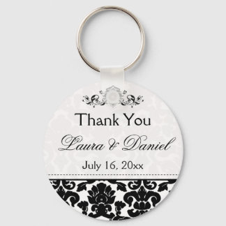 Llavero Keychain de la boda del Damasco blanco y negro