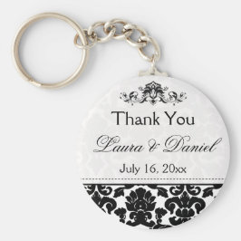 Llavero Keychain de la boda del Damasco blanco y negro