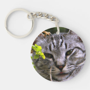 Llavero Keychain de la cara del gato de la tabla plateada