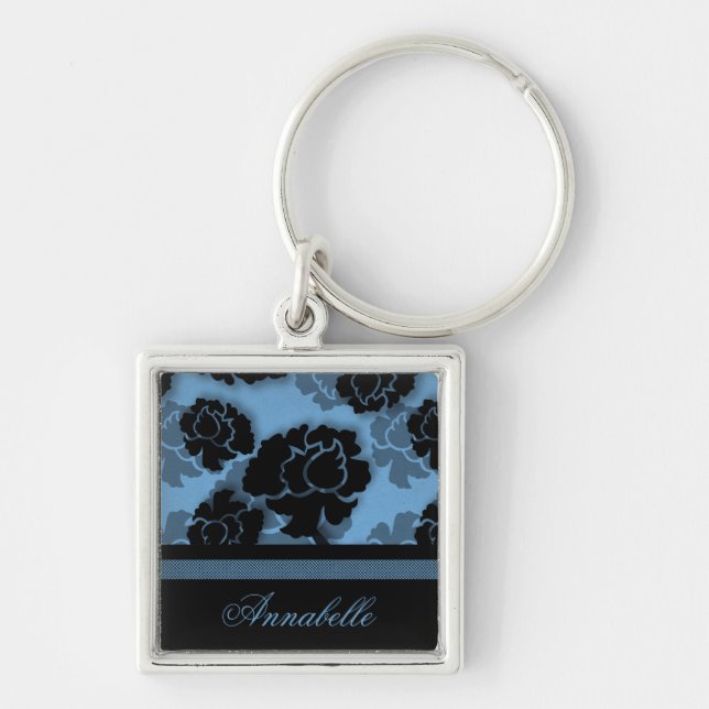 Llavero Keychain de la Decadencia Floral Grungy, Azul clar (Frente)