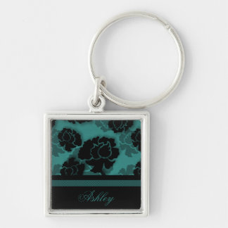 Llavero Keychain de la Decadencia Floral Grungy, Verde azu