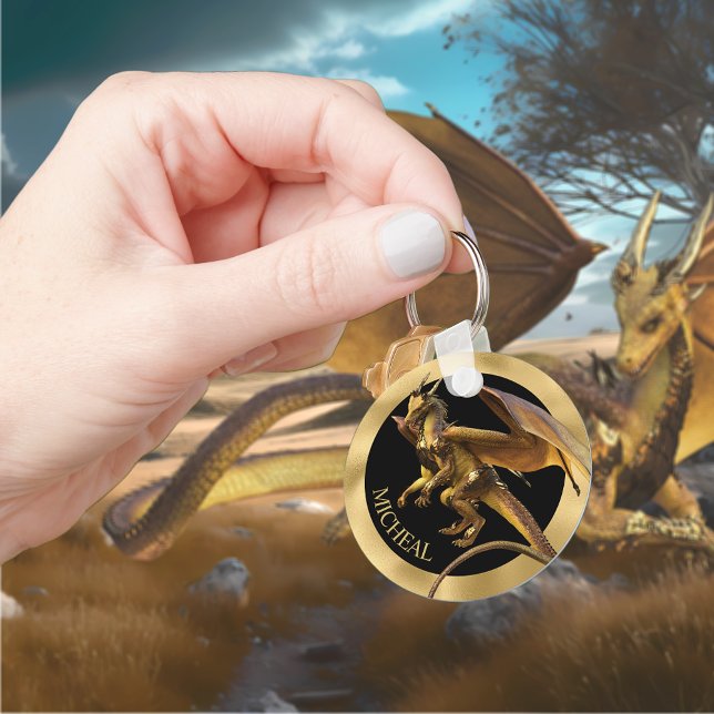 Llavero Keychain de la fantasía del dragón de oro personal (Subido por el creador)