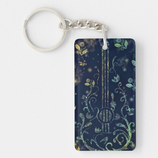 Llavero Keychain de la guitarra floral (Frente)