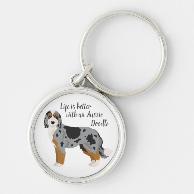Llavero Keychain de la mezcla de Pastor Australiano. Aussi (Frente)