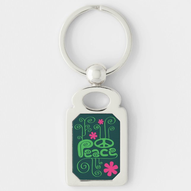 Llavero Keychain de la Paz Verde y las Flores (Anverso)