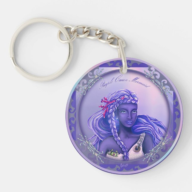 Llavero Keychain de la sirena de los océanos púrpura (Frente)