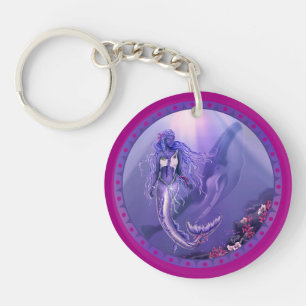 Llavero Keychain de la sirena de los océanos púrpura