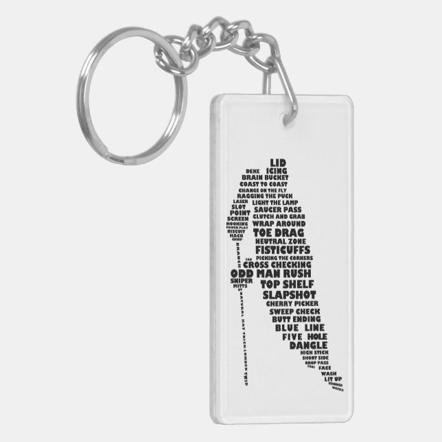 Llavero Keychain de la tipografía del jugador de hockey (Frente Izquierda)