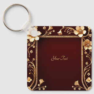 Llavero Keychain de las flores doradas de Borgoña