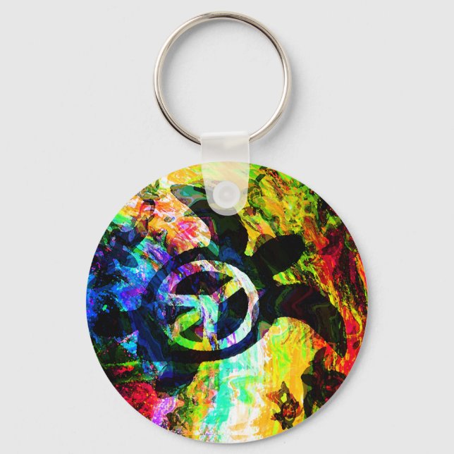 Llavero Keychain de las tortugas de paz psicodélicas (Anverso)