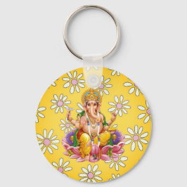 Llavero Keychain de Lord Ganesh Divine Yellow Floral