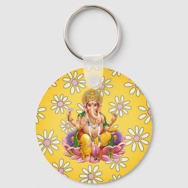 Llavero Keychain de Lord Ganesh Divine Yellow Floral (Anverso)