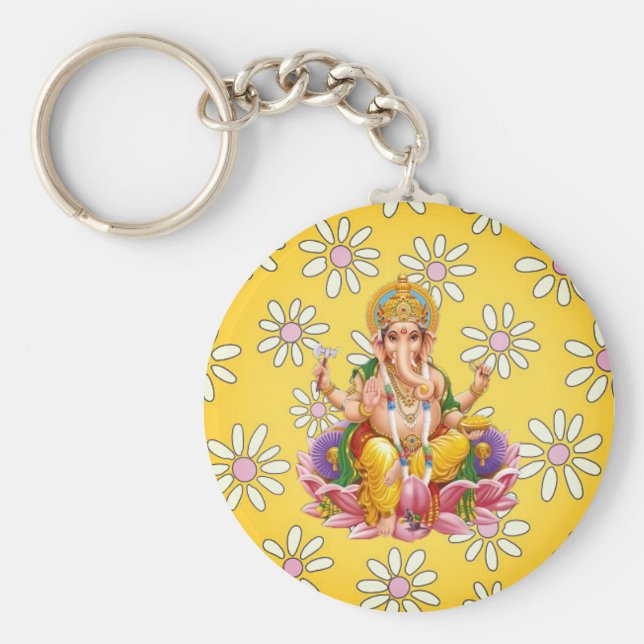 Llavero Keychain de Lord Ganesh Divine Yellow Floral (Frente)