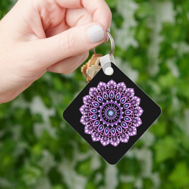 Llavero Keychain De Mandala Púrpura Y Azul (Mano)