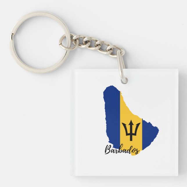 Llavero Keychain de mapa de bandera de Barbados (Frente)
