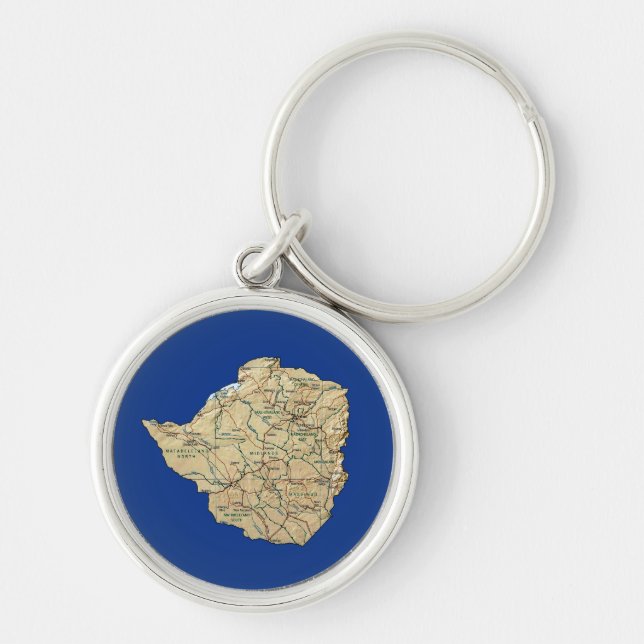 Llavero Keychain de mapa de Zimbabue (Frente)