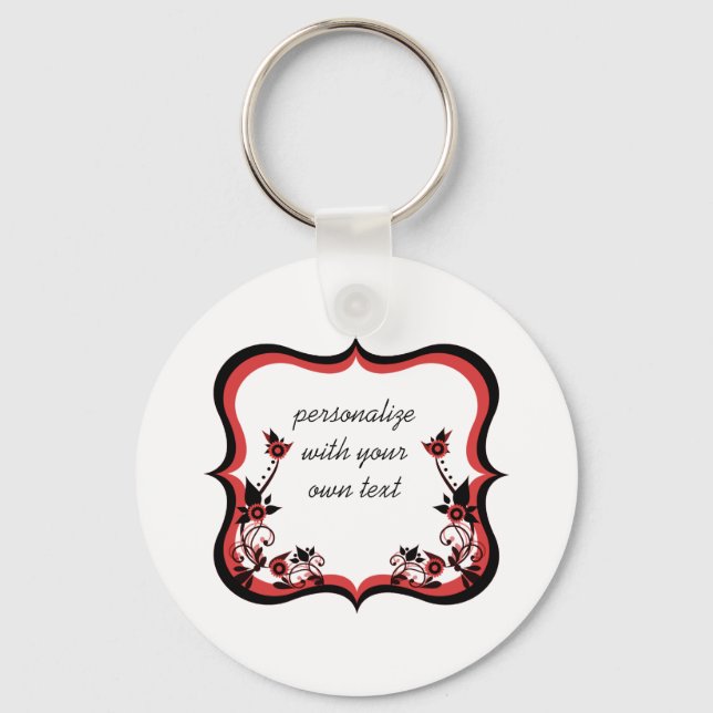 Llavero Keychain de marco floral suave, rojo (Anverso)