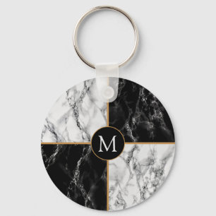 Llavero Keychain de mármol blanco negro - Su carta