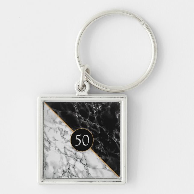 Llavero Keychain de mármol blanco negro - tu edad - años (Frente)