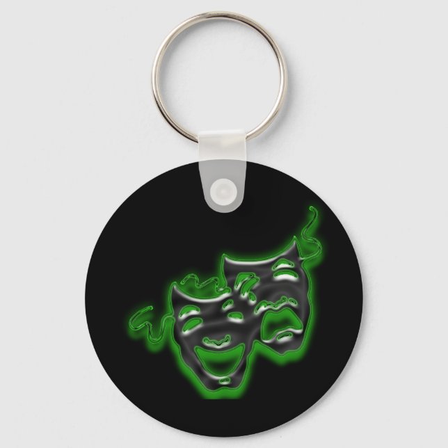 Llavero Keychain de máscaras verdes de neón grande (Anverso)