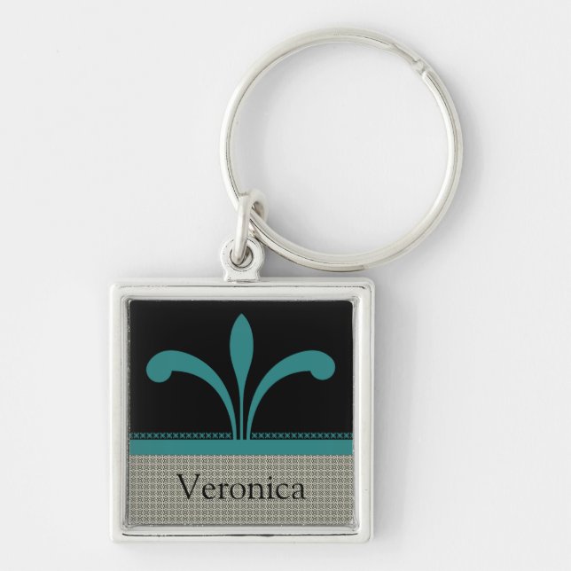 Llavero Keychain de Moda floral, Verde azulado (Frente)