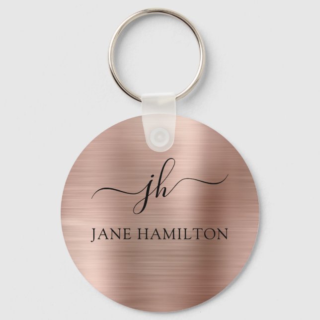 Llavero Keychain de monograma rosa Rubor (Anverso)