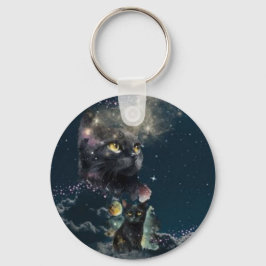 Llavero Keychain de noche estrellada de gato negro