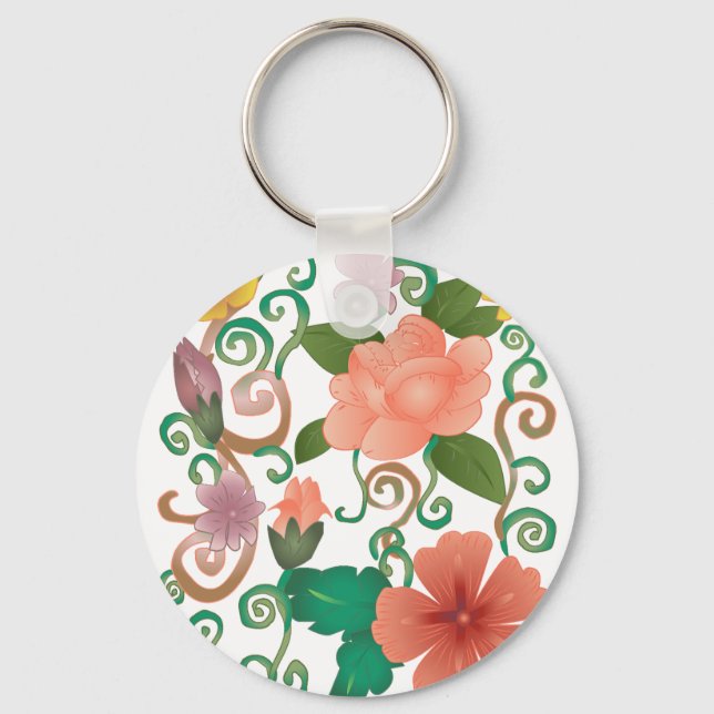 Llavero Keychain de Ornaments de Swirl Floral (Anverso)